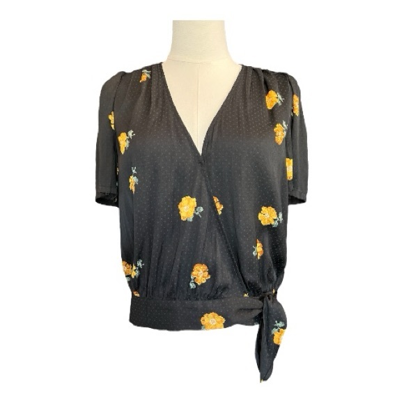 Madewell Tops - 🖤💛 EUC MADEWELL Black & Yellow Floral Short Sleeve Wrap Blouse | Sz S